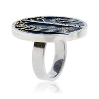 Sterling Silver & Gold Nugget Aspen Tree in Frame Ring - Park City Jewelers