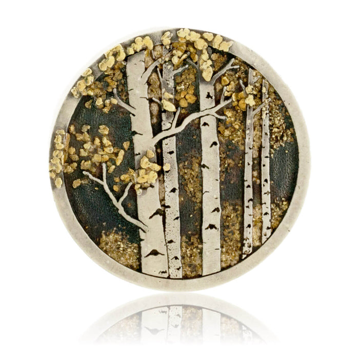 Sterling Silver & Gold Nugget Aspen Tree in Frame Ring - Park City Jewelers