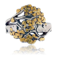 Sterling Silver & Gold Nugget Aspen Tree Ring - Park City Jewelers