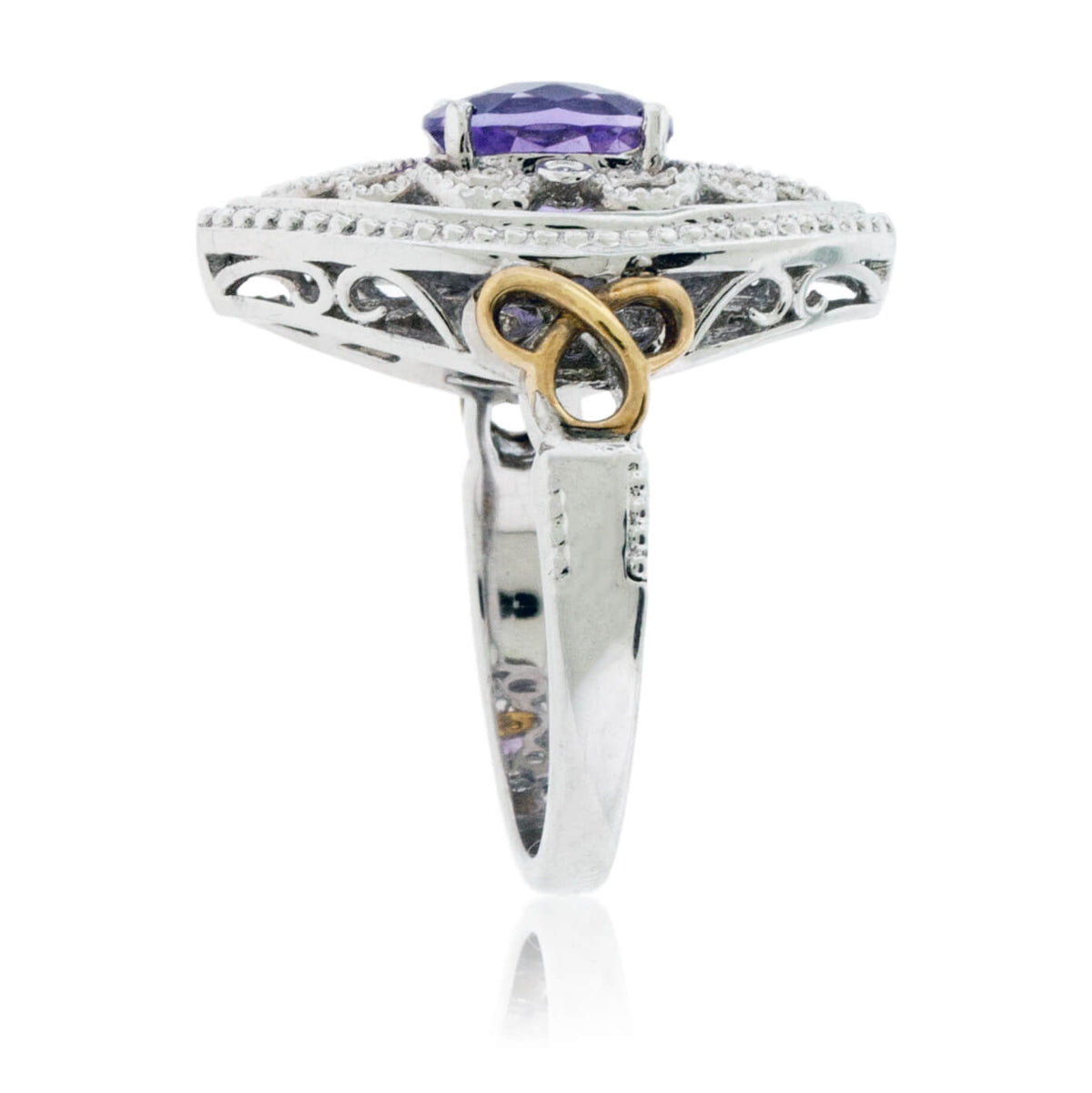 Sterling Silver & Gold Shield Style Amethyst & Diamond Fashion Band - Park City Jewelers