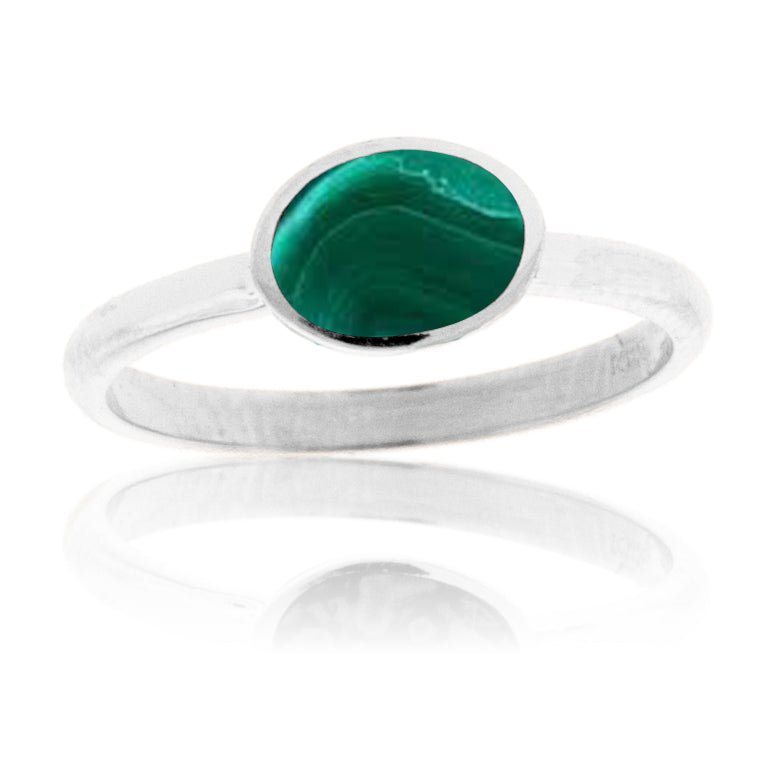 Sterling Silver Malachite Inlay Oval Stackable Ring - Park City Jewelers