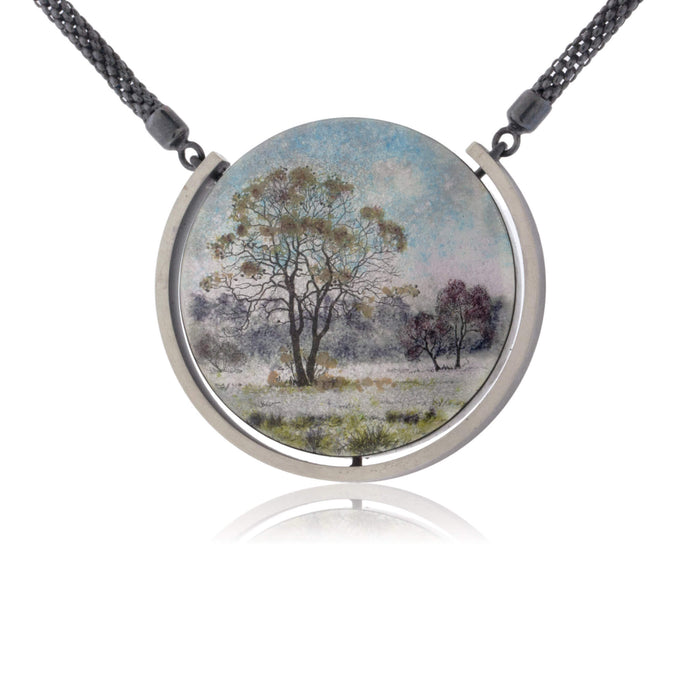 Sterling Silver Misty Morning Circle Enamel Pendant w/Chain - Park City Jewelers