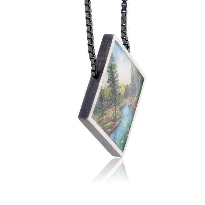 Sterling Silver Misty Morning On Point Enamel Pendant w/Chain - Park City Jewelers