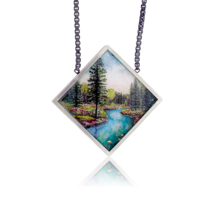 Sterling Silver Misty Morning On Point Enamel Pendant w/Chain - Park City Jewelers