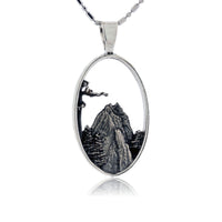 Sterling Silver Mountain Scene Oval Pendant - Park City Jewelers