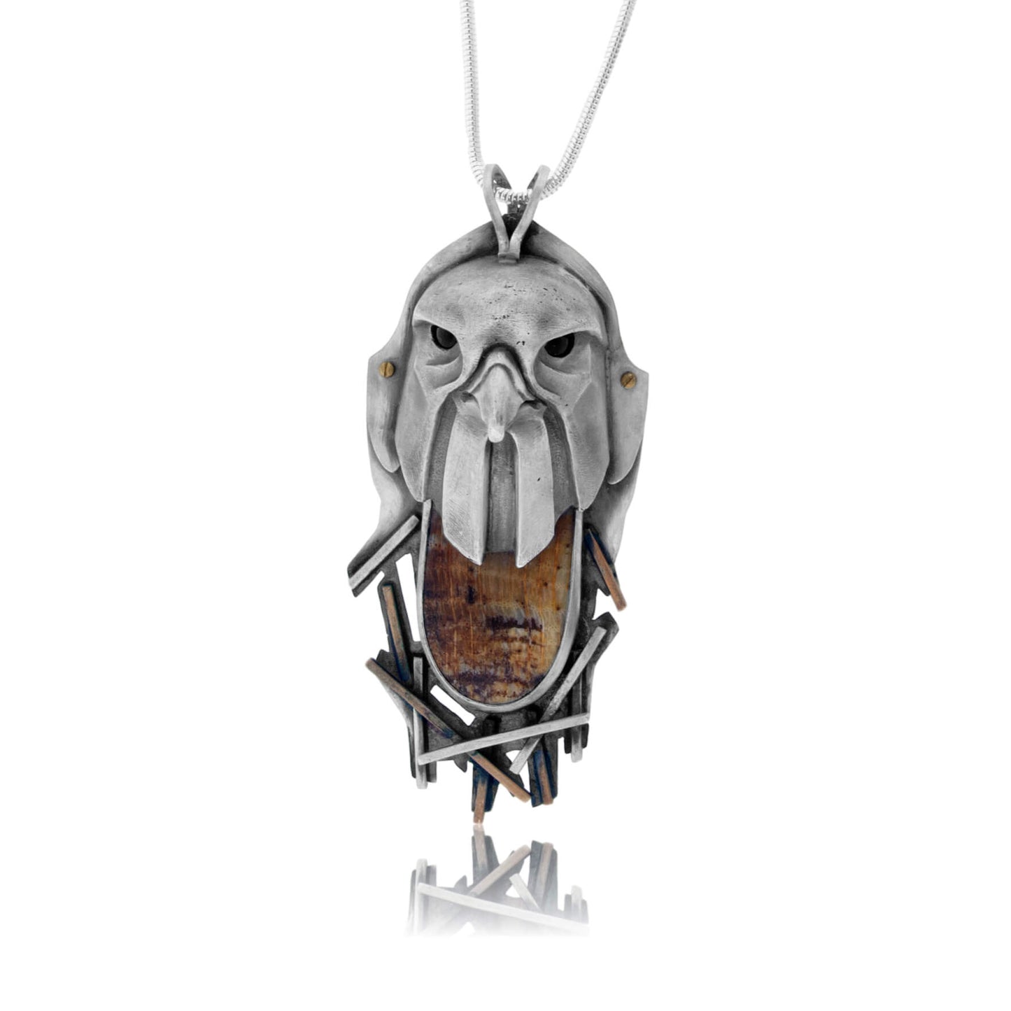 Sterling Silver Nesting Kestrel with Petrified Wood Pendant w/Chain - Park City Jewelers
