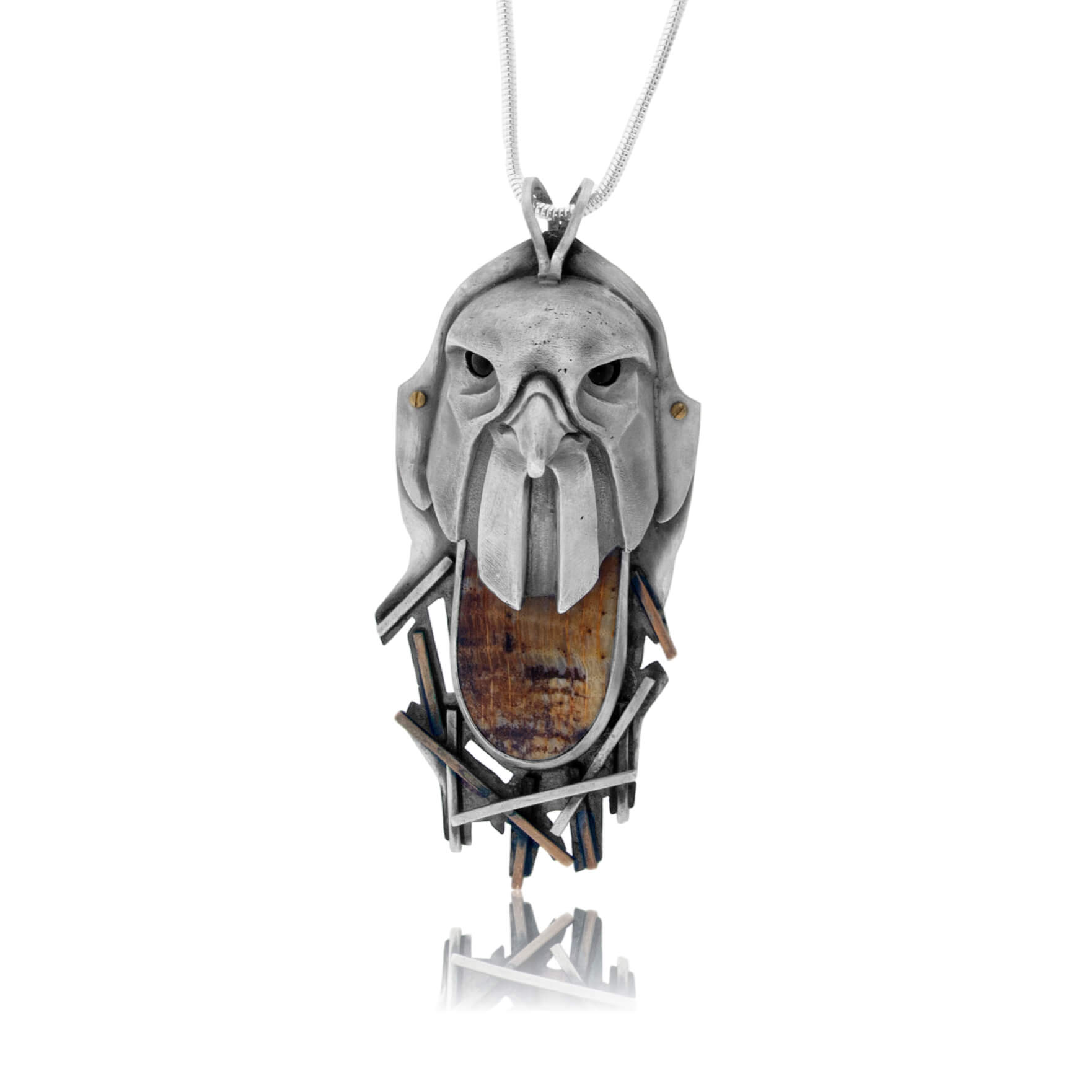Sterling Silver Nesting Kestrel with Petrified Wood Pendant w/Chain - Park City Jewelers