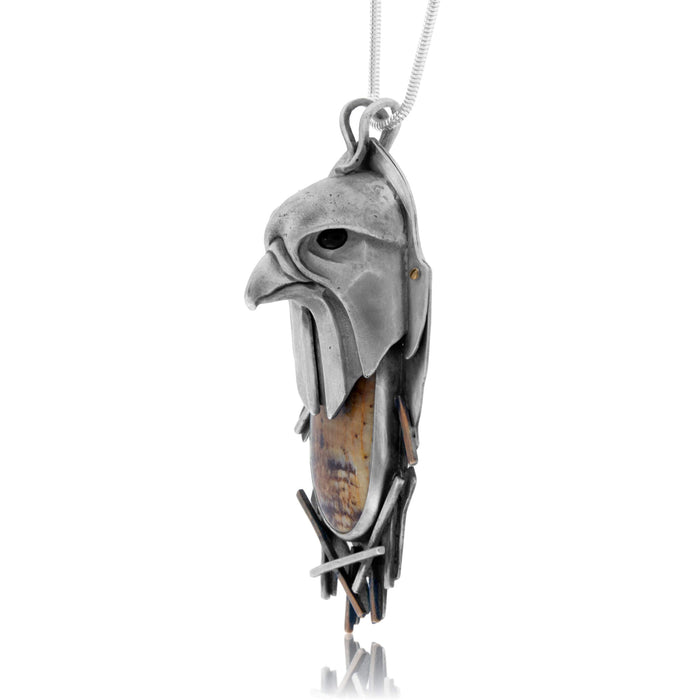 Sterling Silver Nesting Kestrel with Petrified Wood Pendant w/Chain - Park City Jewelers