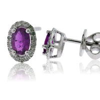 Sterling Silver Oval Pink Sapphire with Diamond Halo Stud Earrings - Park City Jewelers