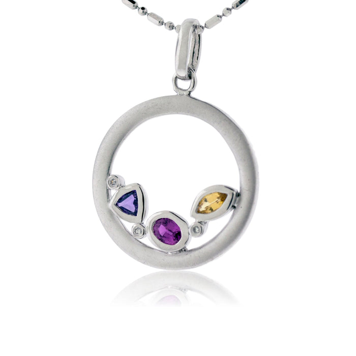Sterling Silver Rainbow Sapphire Circle Shaped Pendant - Park City Jewelers