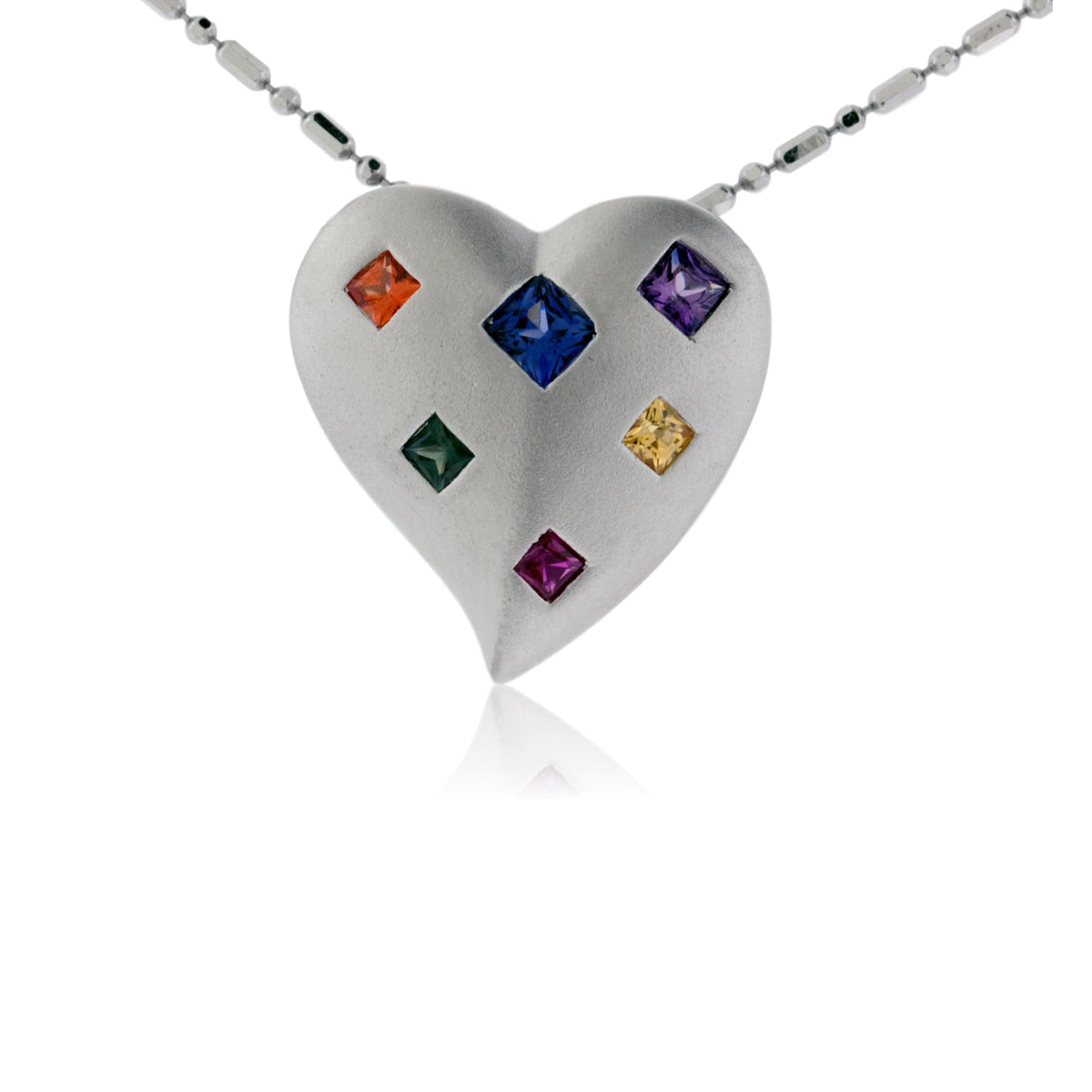 Sterling Silver Rainbow Sapphire Heart Shaped Pendant - Park City Jewelers
