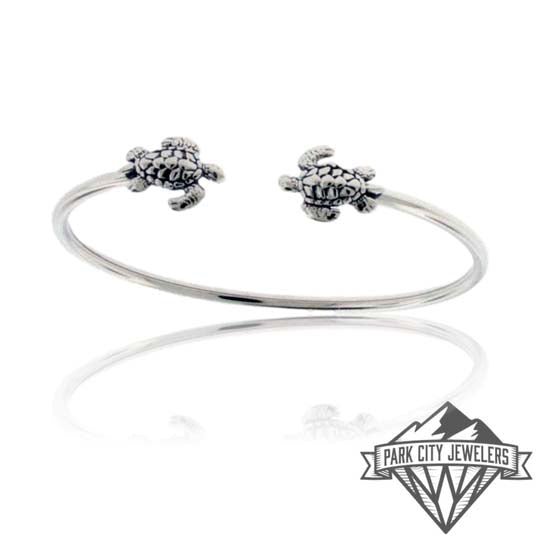 Sterling Silver Small Swimming Turtle Cuff Bracelet - Park City Jewelers