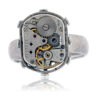 Sterling Silver Steampunk Ring with Watch Movement & Rivots - Park City Jewelers