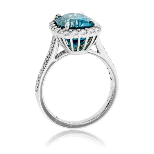 Stunning Blue Zircon & Diamond Halo Ring - Park City Jewelers