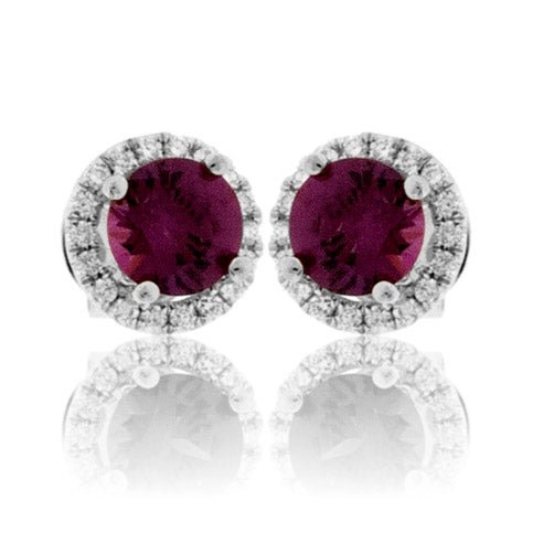 Stunning Garnet & Diamond Halo Stud Earrings - Park City Jewelers