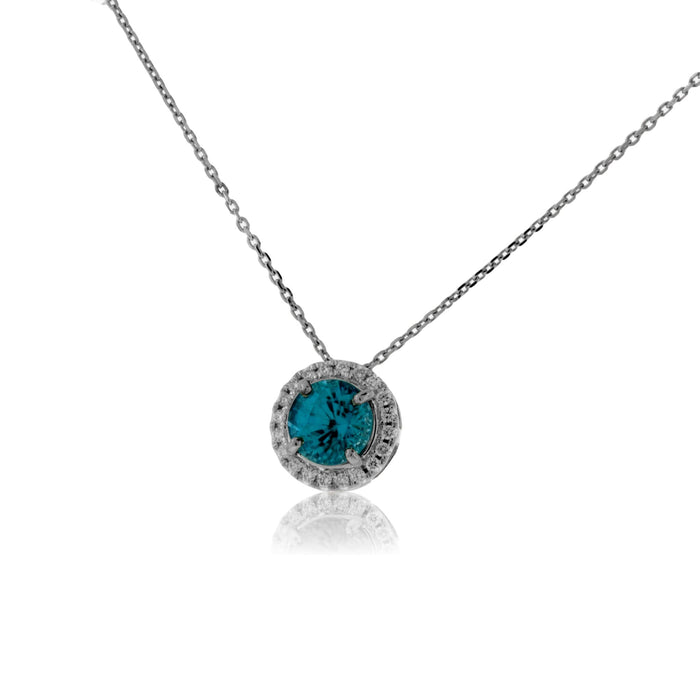 Stunningly Simple Blue Zircon in Diamond Halo Pendant - Park City Jewelers
