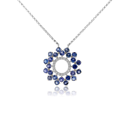 Tanzanite & Diamond Round Sunburst Style Pendant w/Chain - Park City Jewelers