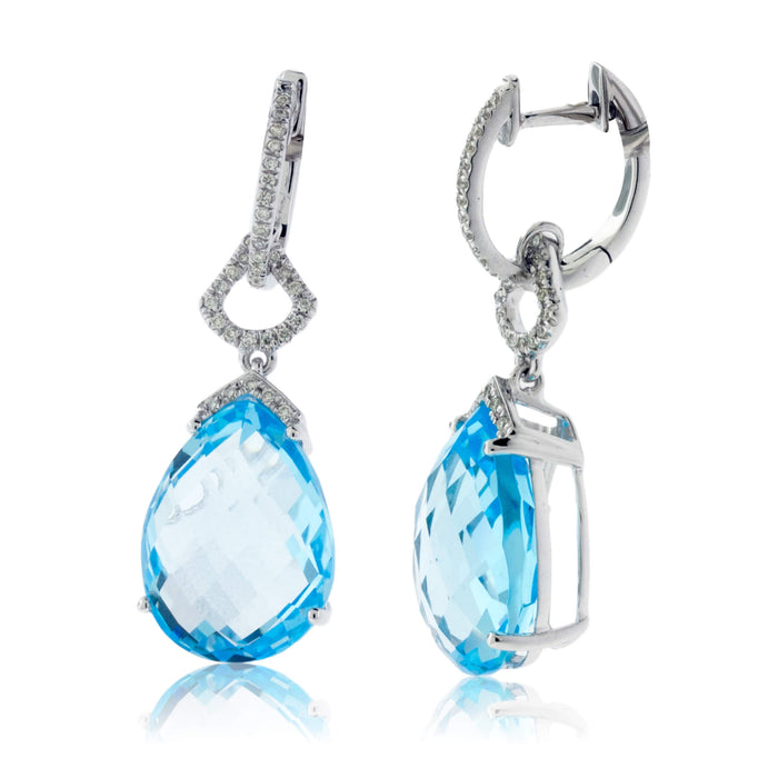 Tear Drop Blue Topaz with Diamond Halo Dangle Earrings - Park City Jewelers