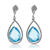 Tear Drop Blue Topaz with Diamond Halo Dangle Earrings - Park City Jewelers