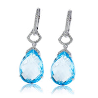 Tear Drop Blue Topaz with Diamond Halo Dangle Earrings - Park City Jewelers