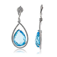 Tear Drop Blue Topaz with Diamond Halo Dangle Earrings - Park City Jewelers