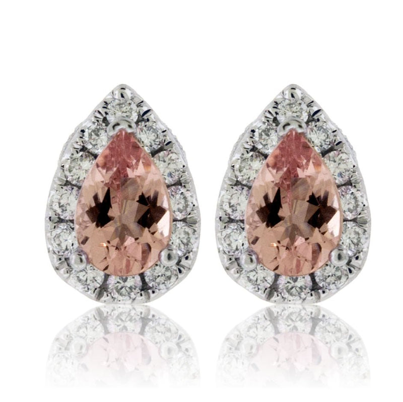 Tear Drop Pink Morganite and Diamond Halo Earrings - Park City Jewelers