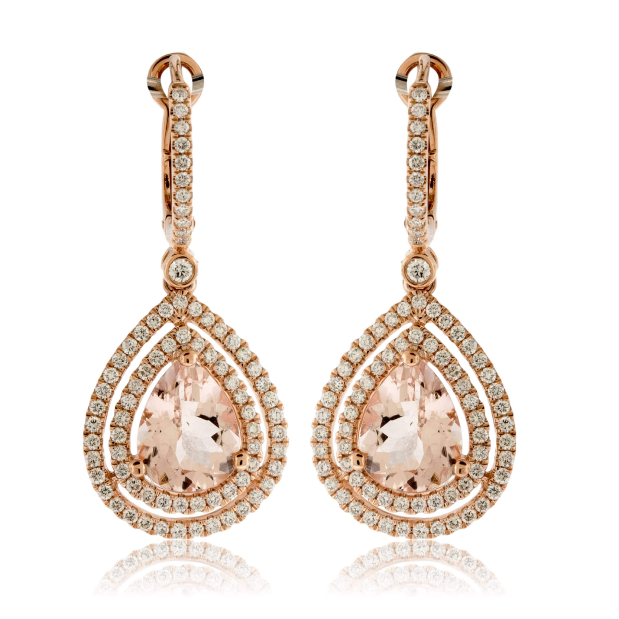 ROSE GOLD DIAMOND AND MORGANITE DANGLE EARRINGS - Nelson's Jewelers