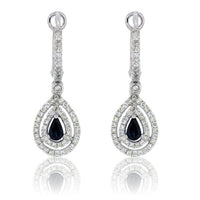 Tear Drop Sapphire Double Diamond Halo Dangle Earrings - Park City Jewelers