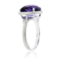 Textured White Gold and Checkerboard Amethyst Ring with Diamond Accents - Park City Jewelers