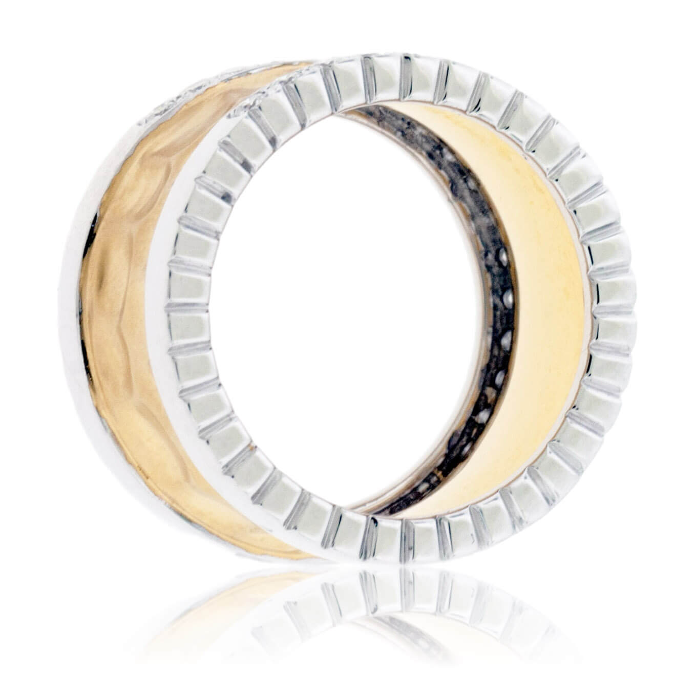 Textured Yellow Gold & Double Row Round Diamond Ring - Park City Jewelers