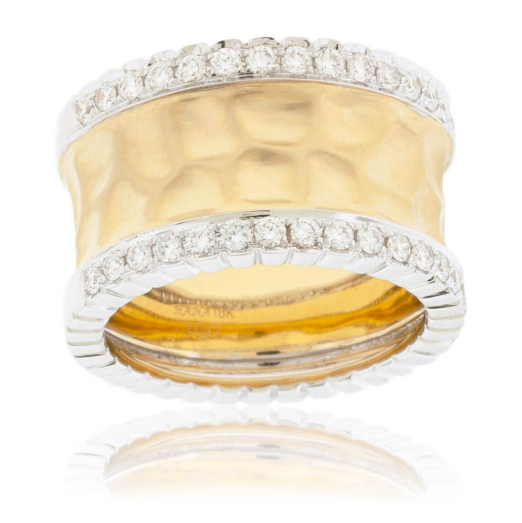 Textured Yellow Gold & Double Row Round Diamond Ring - Park City Jewelers
