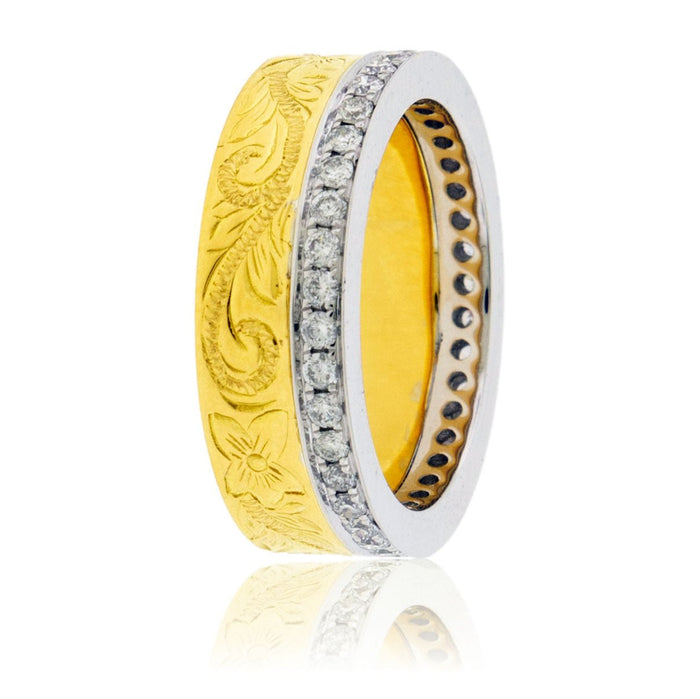 Textured Yellow Gold & Round Diamond Ring - Park City Jewelers