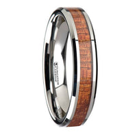 Thin Tungsten Band with Polished Bevels and Real Hardwood Mahogany Inlay - Park City Jewelers