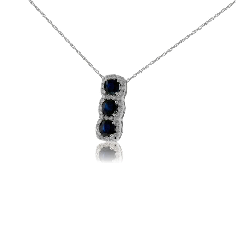 Three Blue Sapphire with Diamond Halo Pendant - Park City Jewelers