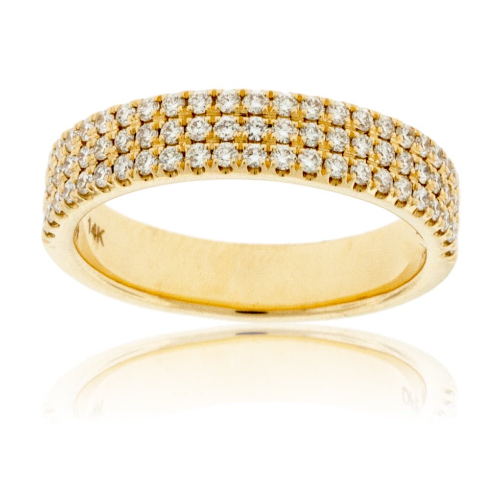 Three Row Diamond Pave Yellow Gold Band - Park City Jewelers