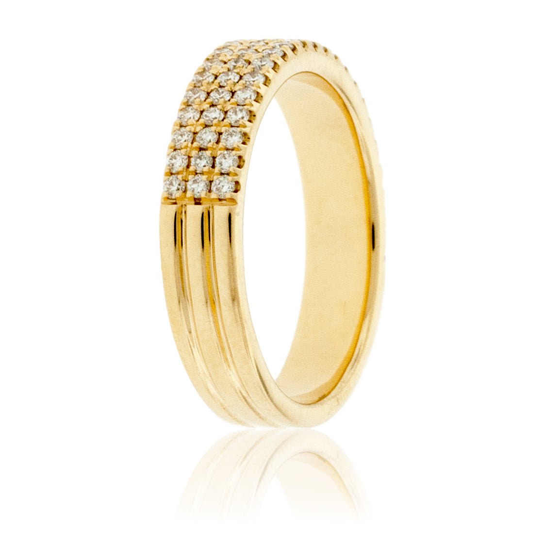 Three Row Diamond Pave Yellow Gold Band - Park City Jewelers