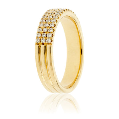 Three Row Diamond Pave Yellow Gold Band - Park City Jewelers
