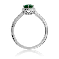 Tilted Oval Green Emerald & Diamond Halo Style Gold Ring - Park City Jewelers