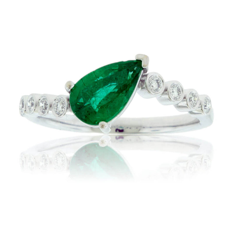 Tilted Pear Green Emerald & Diamond Accented Ring - Park City Jewelers
