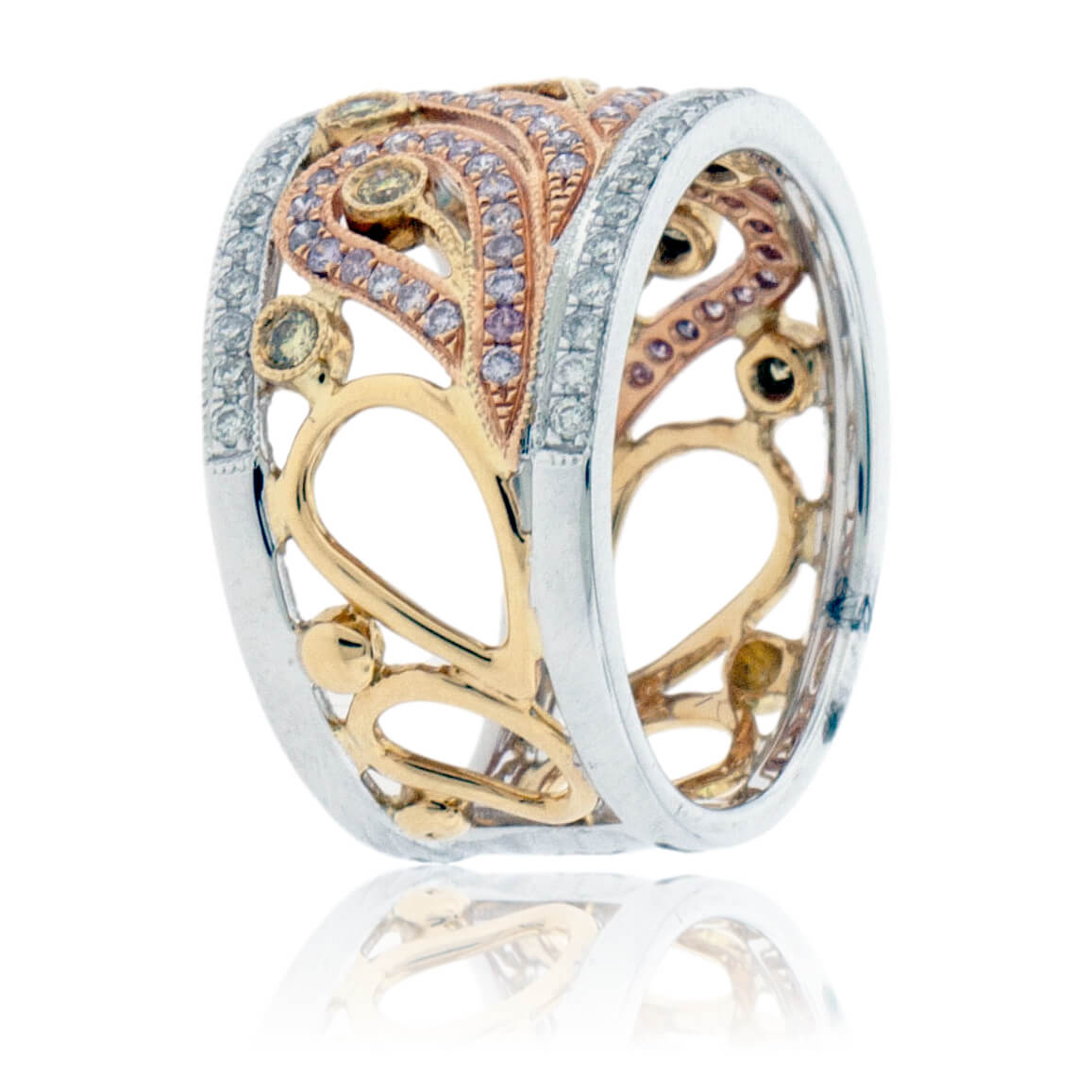 Tri-Colored Gold & Diamond Filigree Band - Park City Jewelers