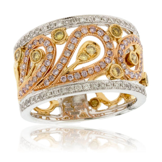 Tri-Colored Gold & Diamond Filigree Band - Park City Jewelers