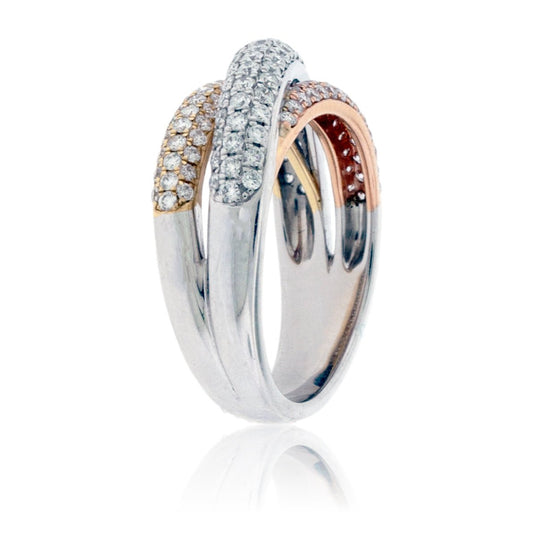 Tri-Gold Bypassing Diamond Fashion Statement Ring - Park City Jewelers