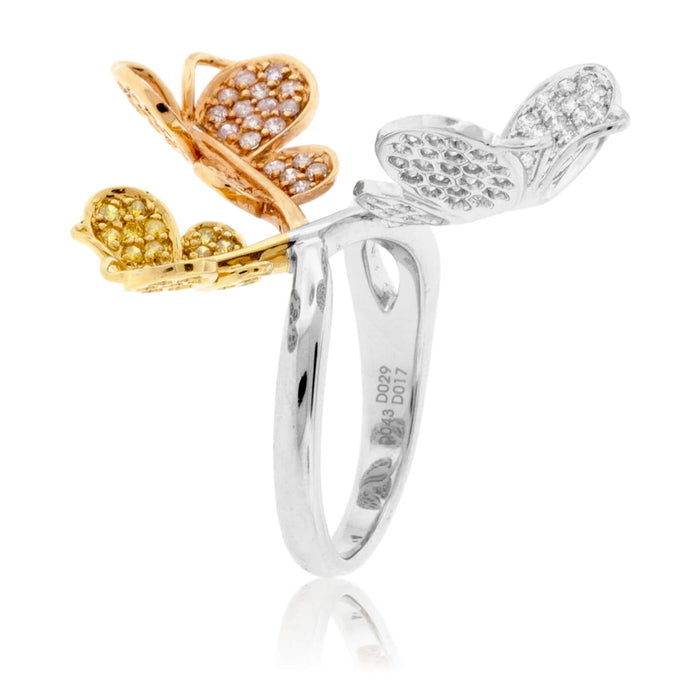 Tri-Gold Natural Color Diamond & Diamond Butterfly Ring - Park City Jewelers