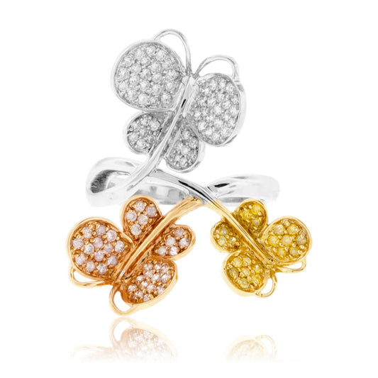 Tri-Gold Natural Color Diamond & Diamond Butterfly Ring - Park City Jewelers