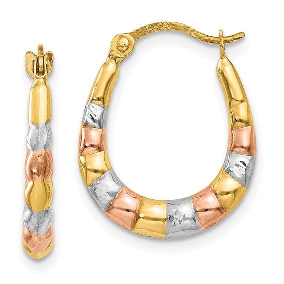 Tri Toned Hollow Scalloped Hoop Earrings - Park City Jewelers