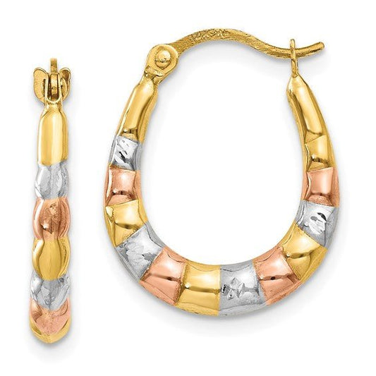 Tri Toned Hollow Scalloped Hoop Earrings - Park City Jewelers
