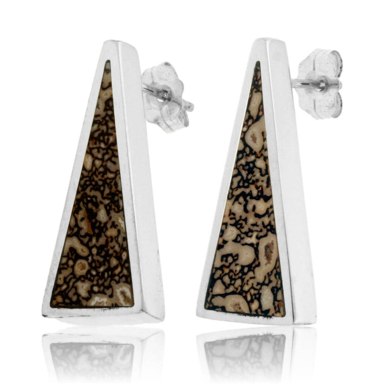 Triangle Dinosaur Bone Inlay Post Earrings - Park City Jewelers