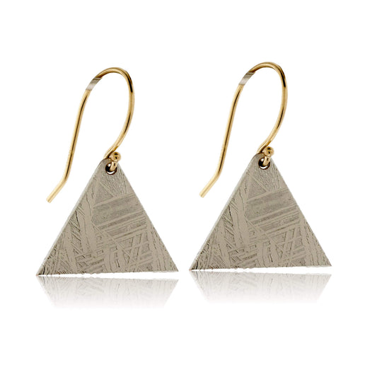 Triangle Shaped Meteorite & Gold Earwire Dangle Earrings - Park City Jewelers