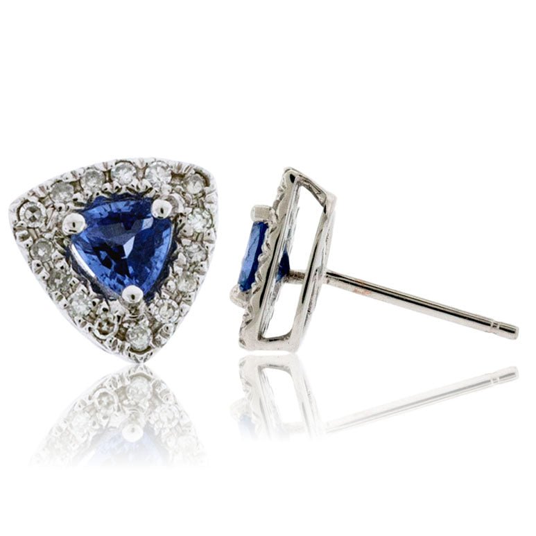 Trillion Blue Sapphire and Diamond Stud Earrings - Park City Jewelers