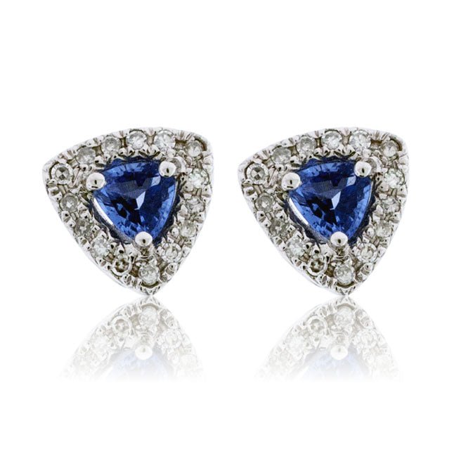 Trillion Blue Sapphire and Diamond Stud Earrings - Park City Jewelers